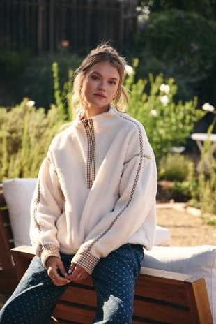 Cozy Gingham Trim Sherpa Pullover – Lizzy Lou Boutique