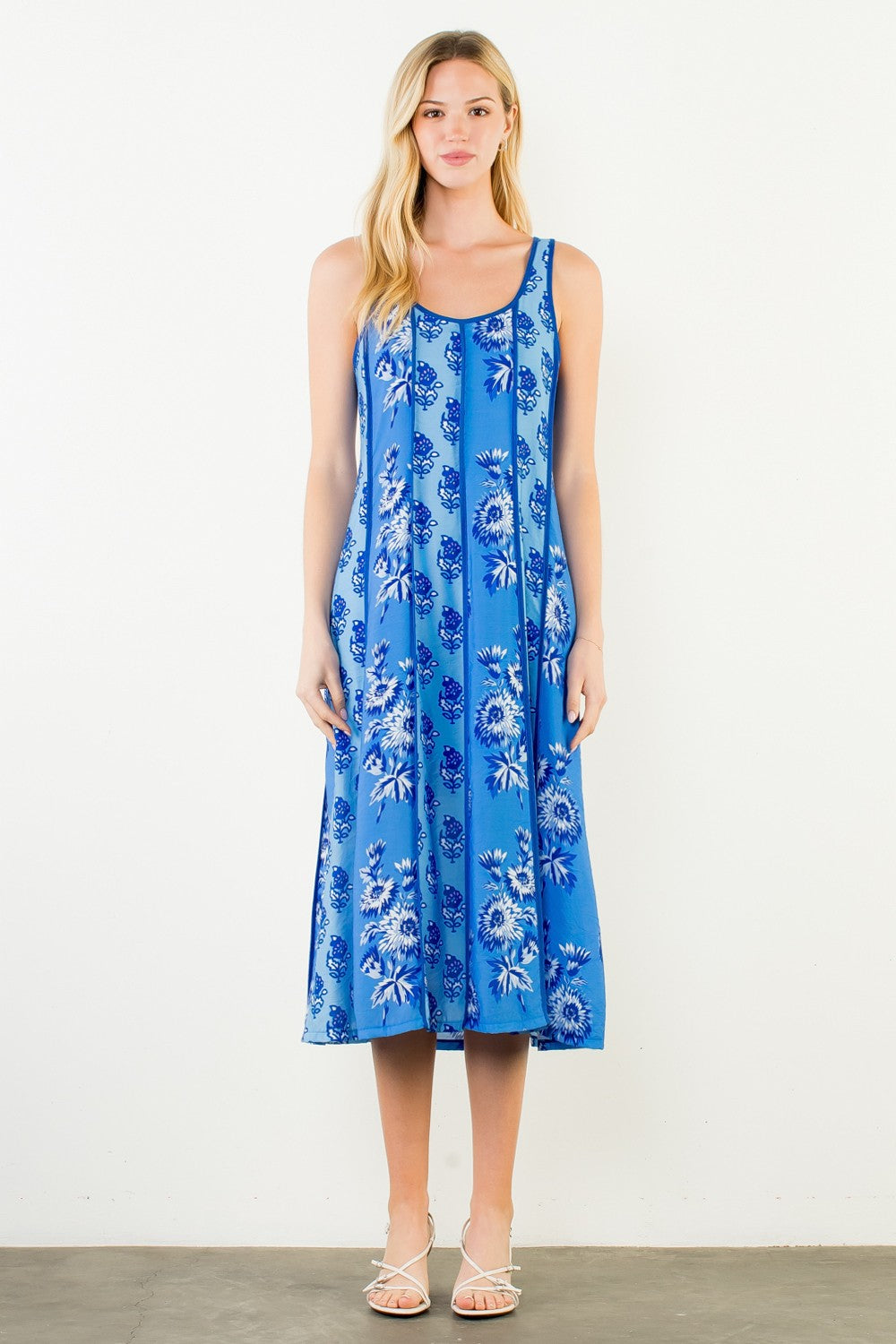 Thin Strap Floral Pattern Dress- Blue – Lizzy Lou Boutique