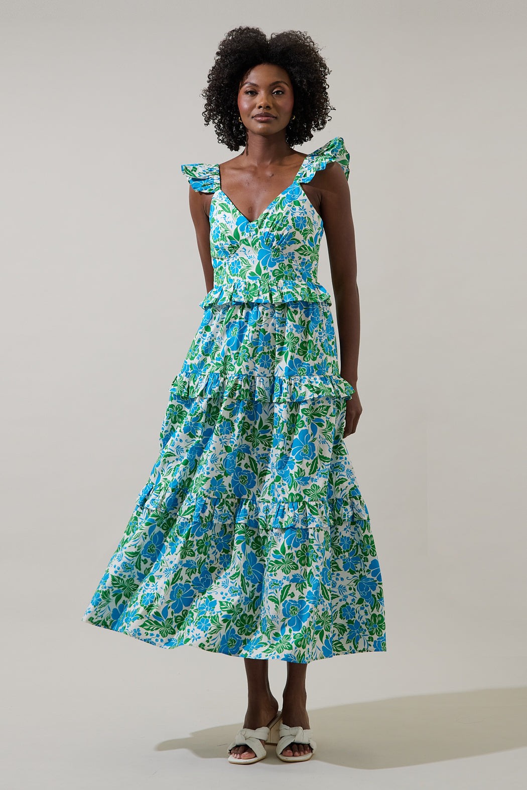 Bivore Floral Truth Tiered Maxi Dress-Blue Multi – Lizzy Lou Boutique
