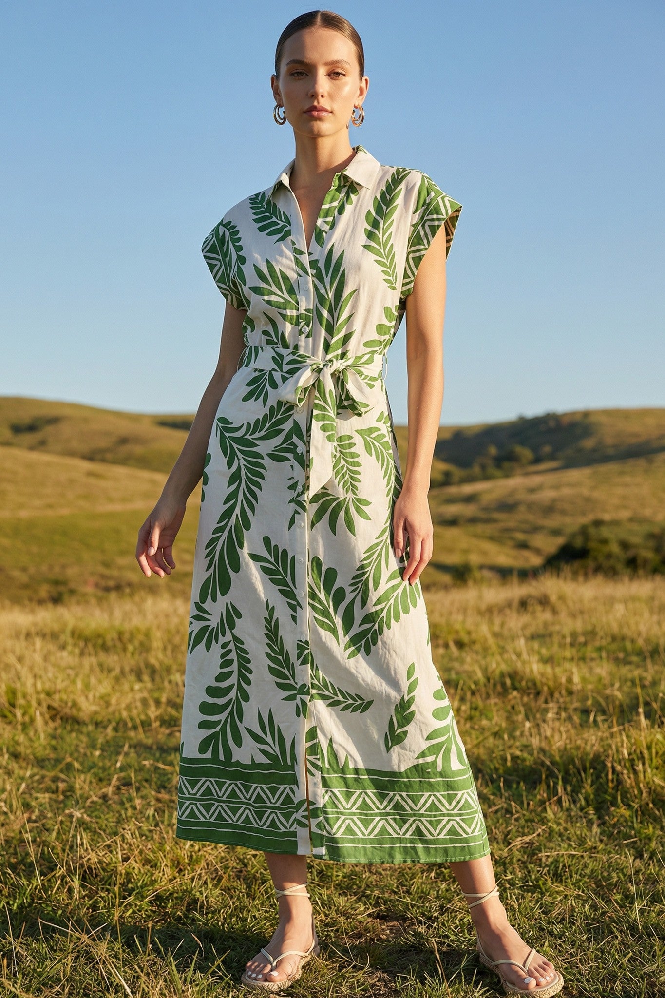 Printed Roll-up Slvs Side Ruched Front Midi Dress-Green/Multi Lizzy Lou Boutique Printed Roll-up Slvs Side Ruched Front Midi Dress-Green/Multi Lizzy Lou Boutique